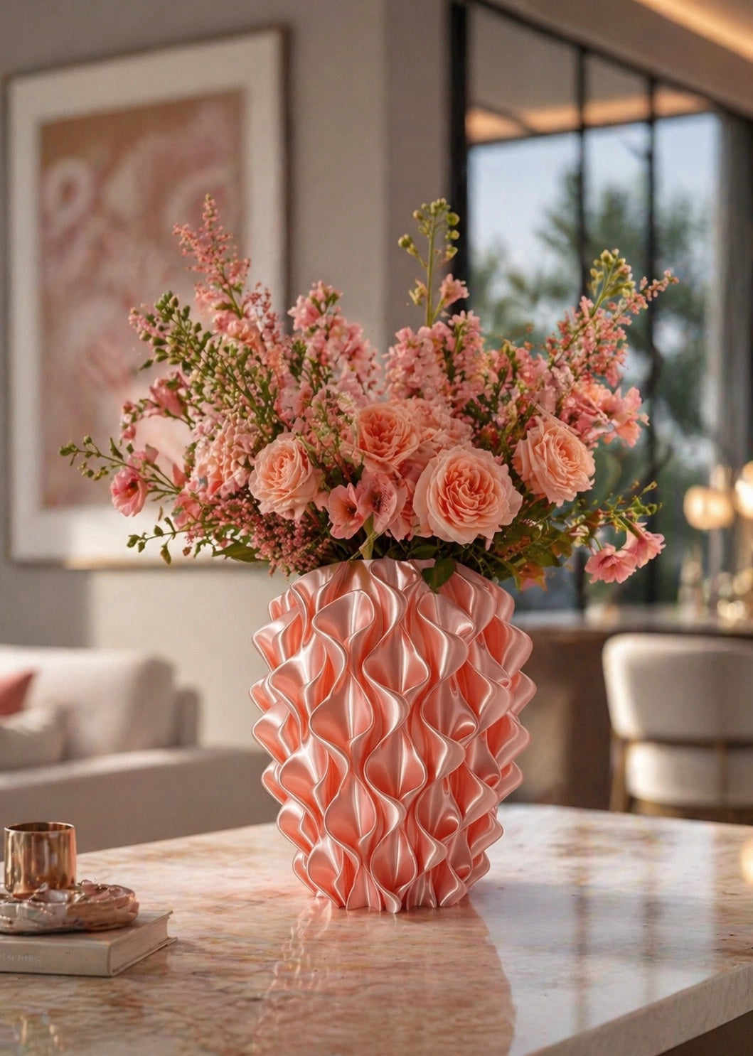Sereni Silk Blush design vaas in modern interieur