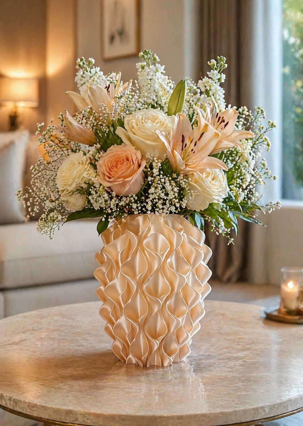 Sereni Silk Champagne design vaas als moderne woondecoratie in interieur